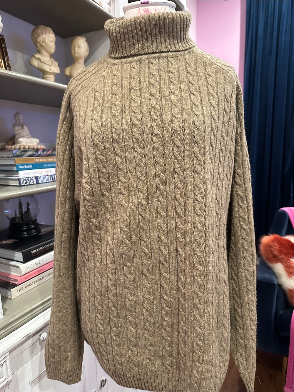 Orvis Cable Knit Turtleneck Sweater - Taupe